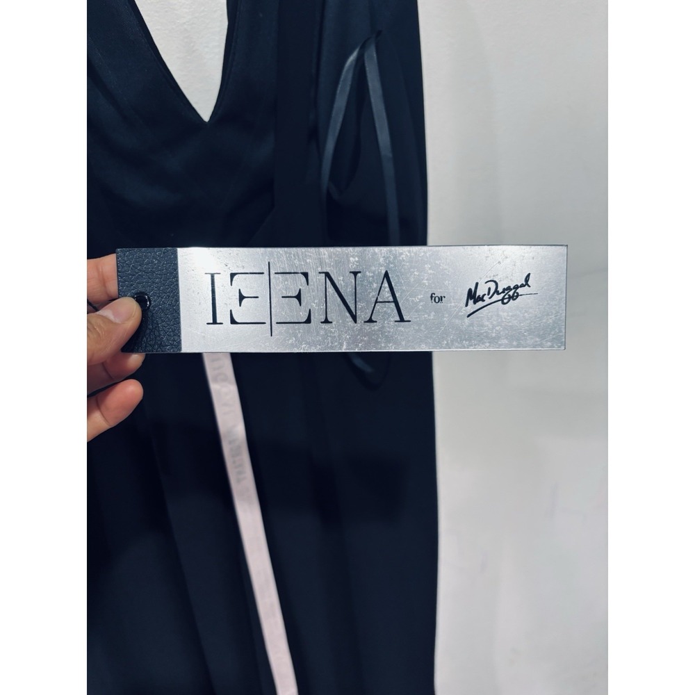 Ieena for Mac Duggal 4 Black Chiffon V-Neck Sleeveless Wrap Slit Zip Maxi Gown - Picture 8 of 9